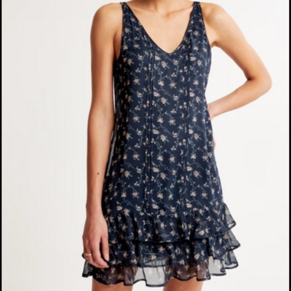 Abercrombie & Fitch Navy Blue Floral Ruffled Mini Dress Sleeveless